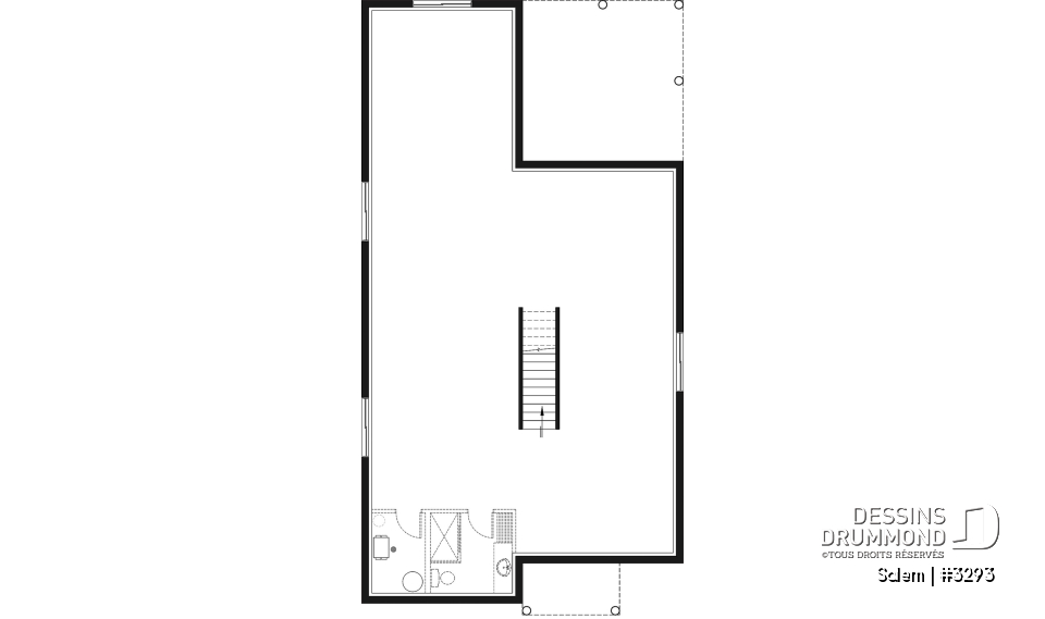 Sous-sol - Plan maison terrain étroit, grand patio abrité, salle de bain privée, 2 walk-ins, îlot à la cuisine, cathédral - Salem