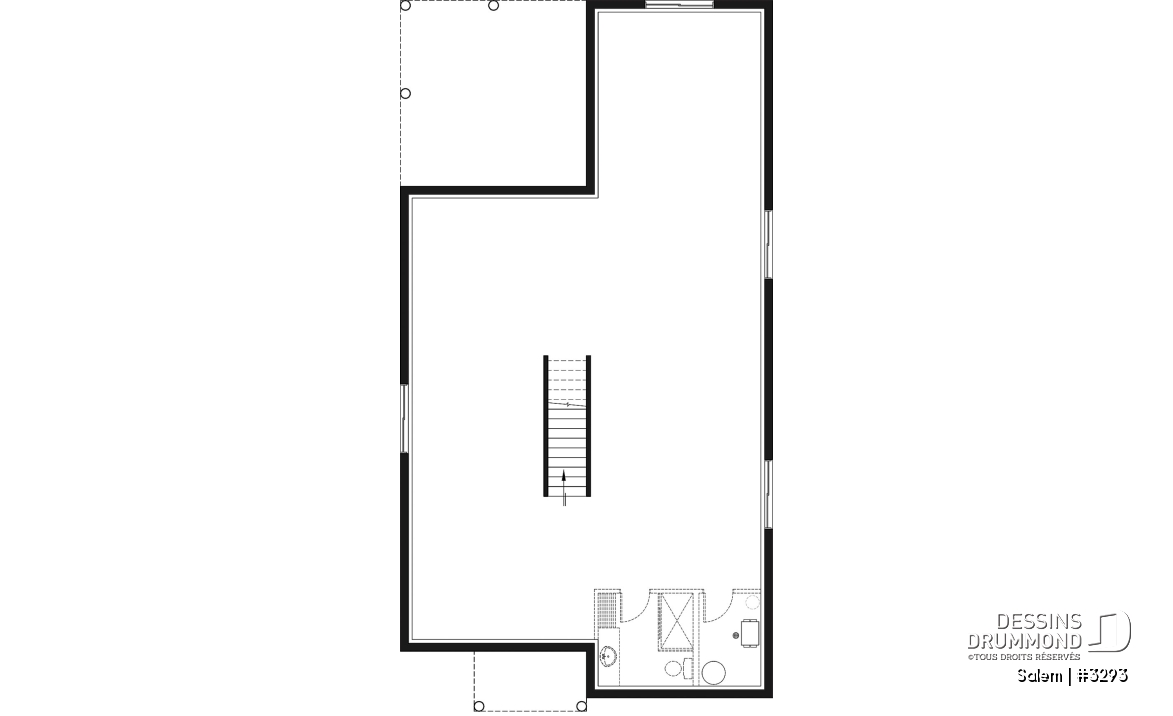 Sous-sol - Plan maison terrain étroit, grand patio abrité, salle de bain privée, 2 walk-ins, îlot à la cuisine, cathédral - Salem