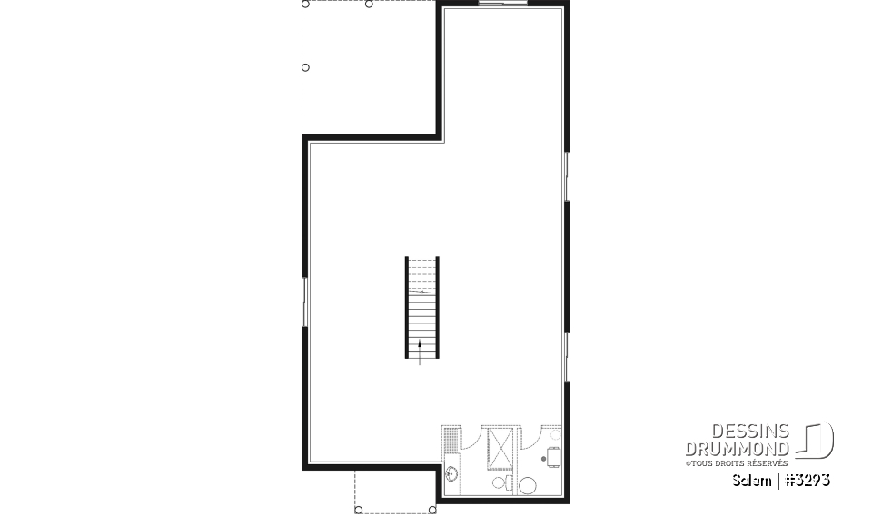 Sous-sol - Plan maison terrain étroit, grand patio abrité, salle de bain privée, 2 walk-ins, îlot à la cuisine, cathédral - Salem