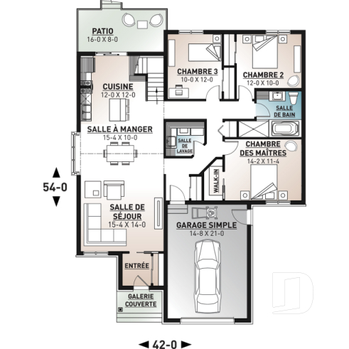 Rez-de-chaussée - Plan de plain-pied 3 chambres avec garage, salle de lavage au r-d-c, plafond cathedrale salon et salle à manger - Silverwood