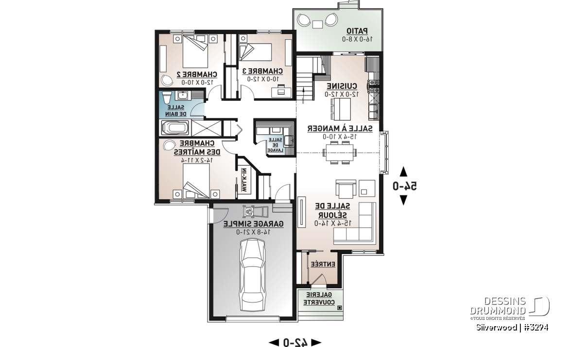 Rez-de-chaussée - Plan de plain-pied 3 chambres avec garage, salle de lavage au r-d-c, plafond cathedrale salon et salle à manger - Silverwood