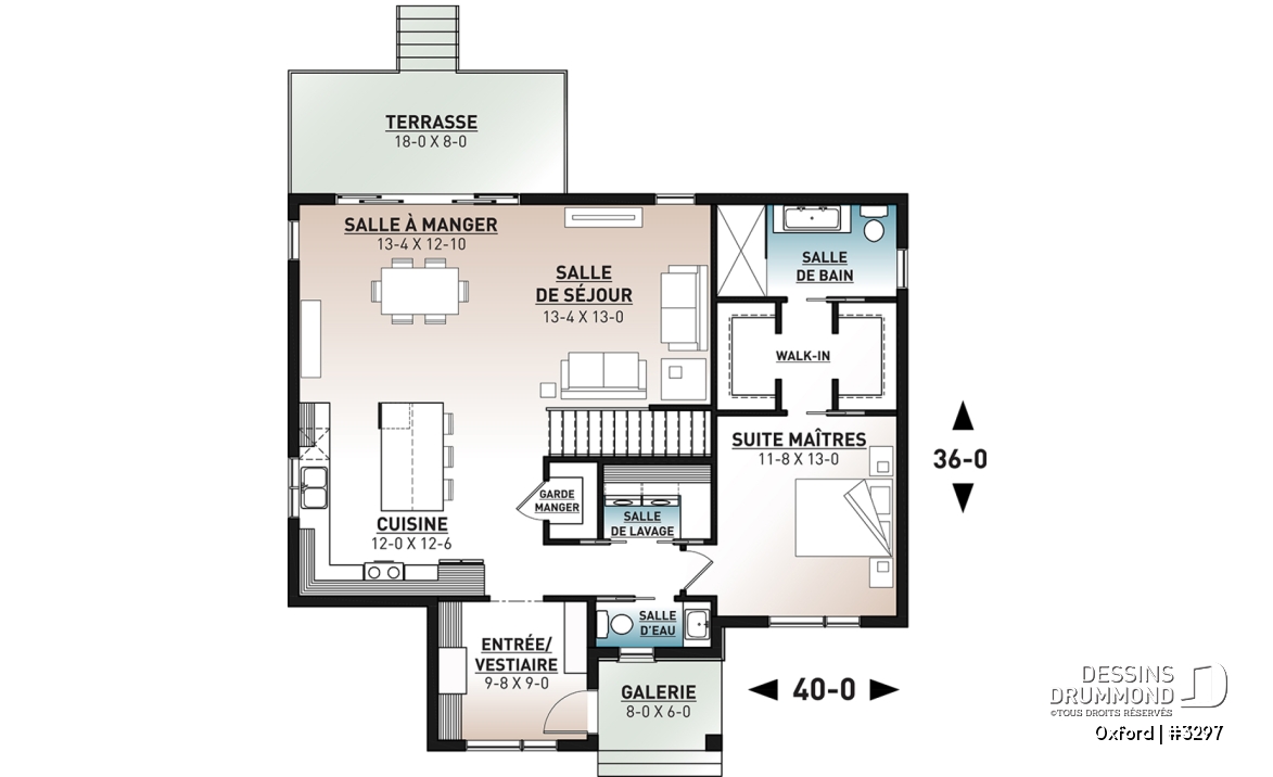 Rez-de-chaussée - Plan de bungalow 1 chambre avec toit en pente de style contemporain rustique, aire ouverte, vestiaire - Oxford