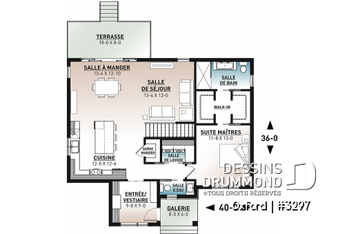 Rez-de-chaussée - Plan de bungalow 1 chambre avec toit en pente de style contemporain rustique, aire ouverte, vestiaire - Oxford