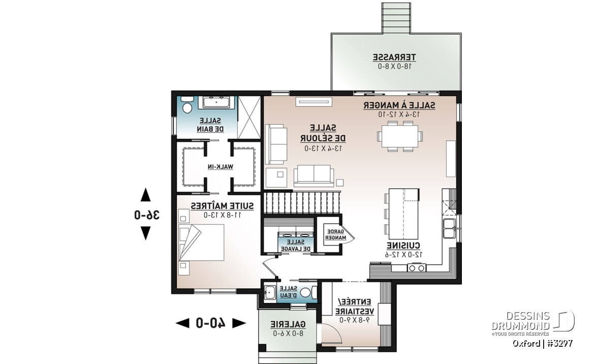Rez-de-chaussée - Plan de bungalow 1 chambre avec toit en pente de style contemporain rustique, aire ouverte, vestiaire - Oxford