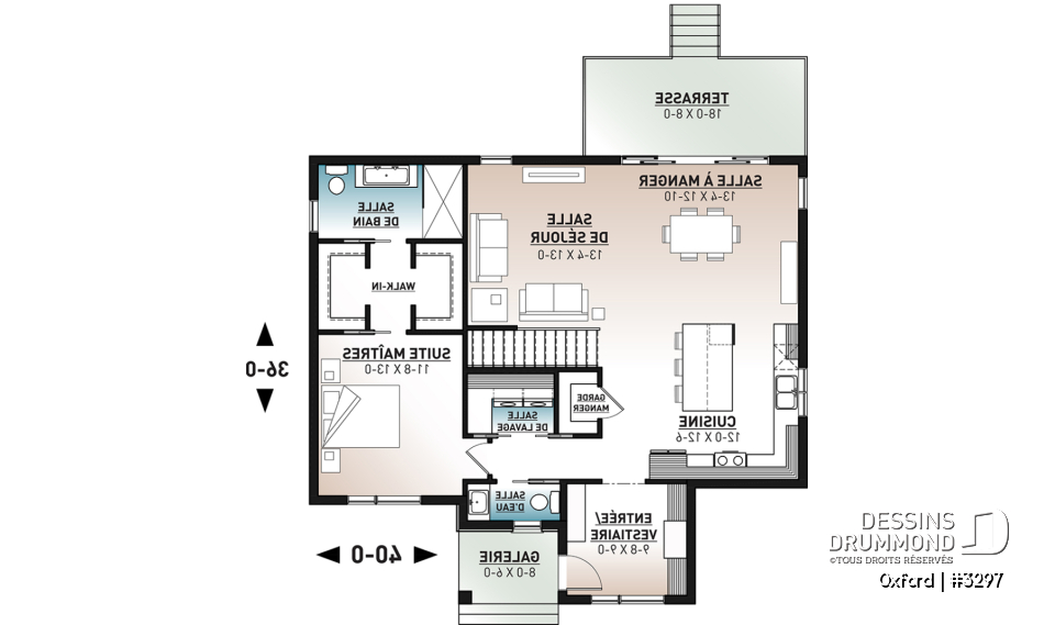 Rez-de-chaussée - Plan de bungalow 1 chambre avec toit en pente de style contemporain rustique, aire ouverte, vestiaire - Oxford