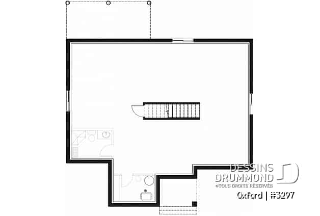 Sous-sol - Plan de bungalow 1 chambre avec toit en pente de style contemporain rustique, aire ouverte, vestiaire - Oxford