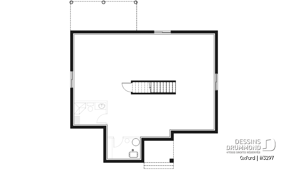 Sous-sol - Plan de bungalow 1 chambre avec toit en pente de style contemporain rustique, aire ouverte, vestiaire - Oxford