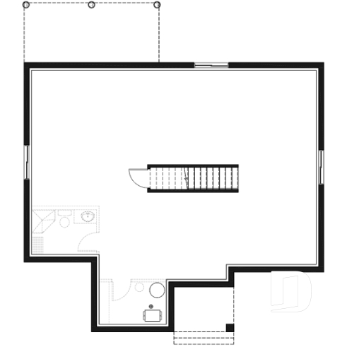 Sous-sol - Plan de bungalow 1 chambre avec toit en pente de style contemporain rustique, aire ouverte, vestiaire - Oxford
