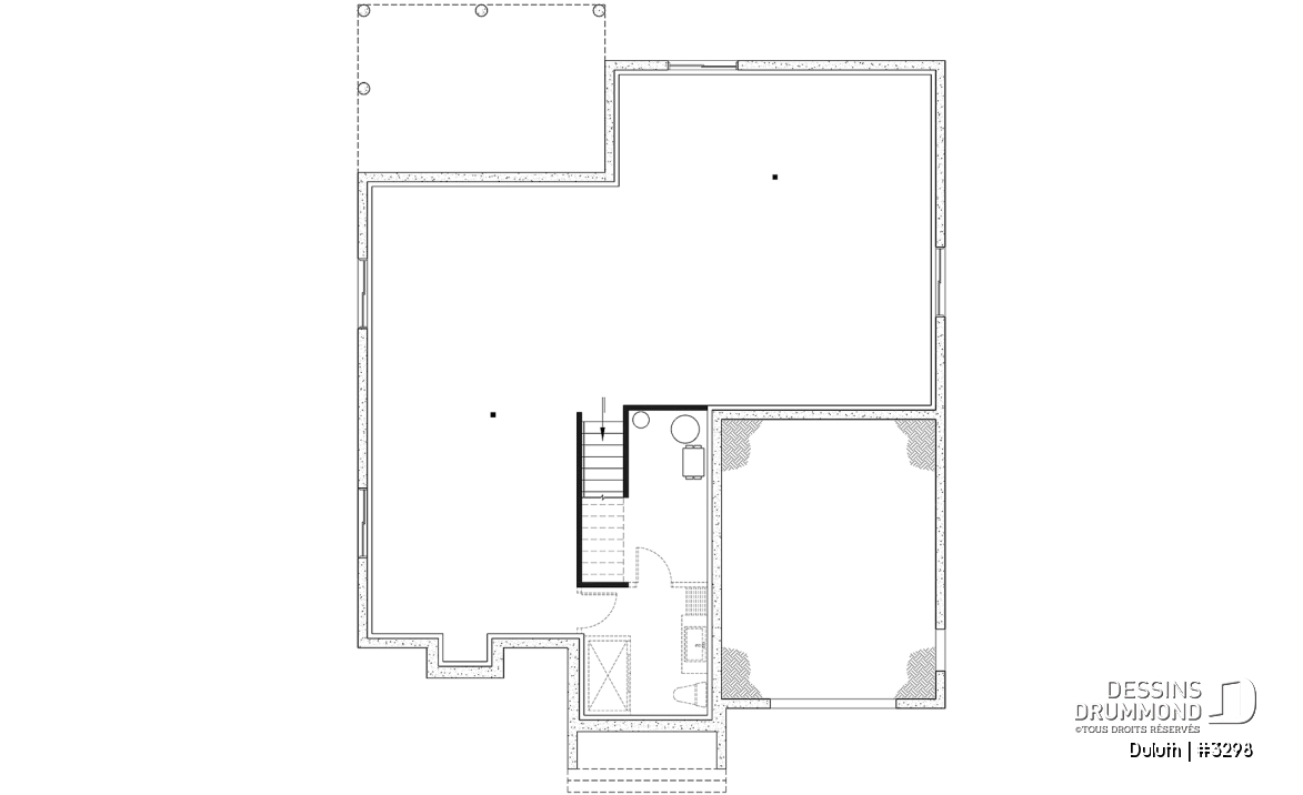 Sous-sol - Plan maison farmhouse plain-pied, 2 chambres, 2 s.bain, salle lavage au rec, garde-manger, suite parentale - Duluth