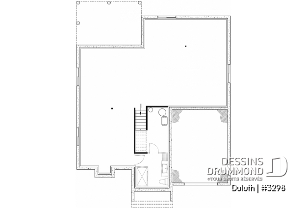 Sous-sol - Plan maison farmhouse plain-pied, 2 chambres, 2 s.bain, salle lavage au rec, garde-manger, suite parentale - Duluth