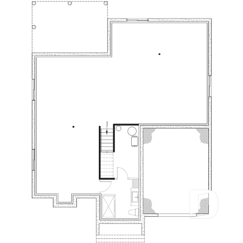 Sous-sol - Plan maison farmhouse plain-pied, 2 chambres, 2 s.bain, salle lavage au rec, garde-manger, suite parentale - Duluth