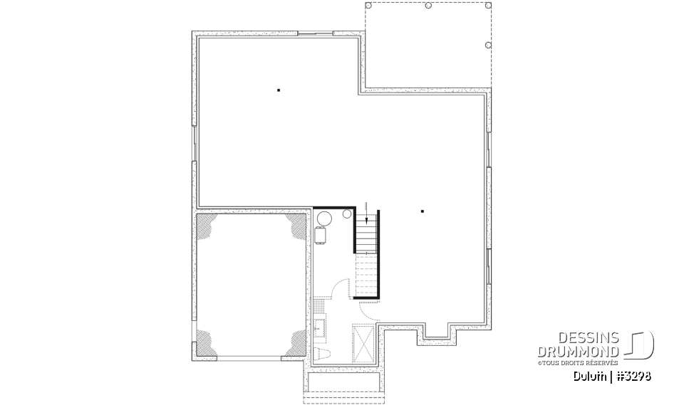 Sous-sol - Plan maison farmhouse plain-pied, 2 chambres, 2 s.bain, salle lavage au rec, garde-manger, suite parentale - Duluth