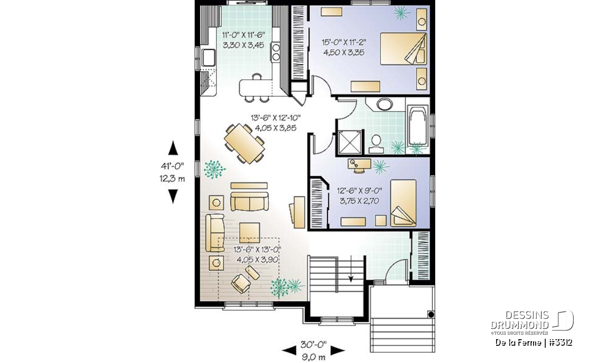 Rez-de-chaussée - Plan de maison avec 2 grandes chambres, salle à manger &amp; salon à aire ouverte, bon prix - De la Ferme