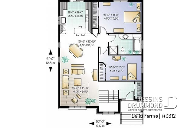 Rez-de-chaussée - Plan de maison avec 2 grandes chambres, salle à manger & salon à aire ouverte, bon prix - De la Ferme