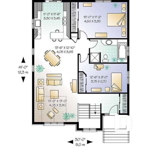 Rez-de-chaussée - Plan de maison avec 2 grandes chambres, salle à manger & salon à aire ouverte, bon prix - De la Ferme