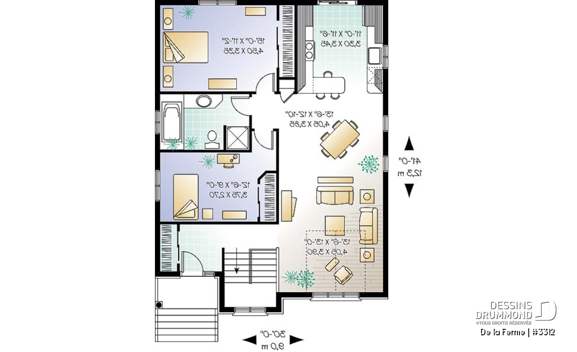 Rez-de-chaussée - Plan de maison avec 2 grandes chambres, salle à manger &amp; salon à aire ouverte, bon prix - De la Ferme