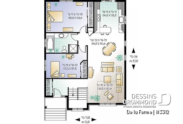 Rez-de-chaussée - Plan de maison avec 2 grandes chambres, salle à manger & salon à aire ouverte, bon prix - De la Ferme