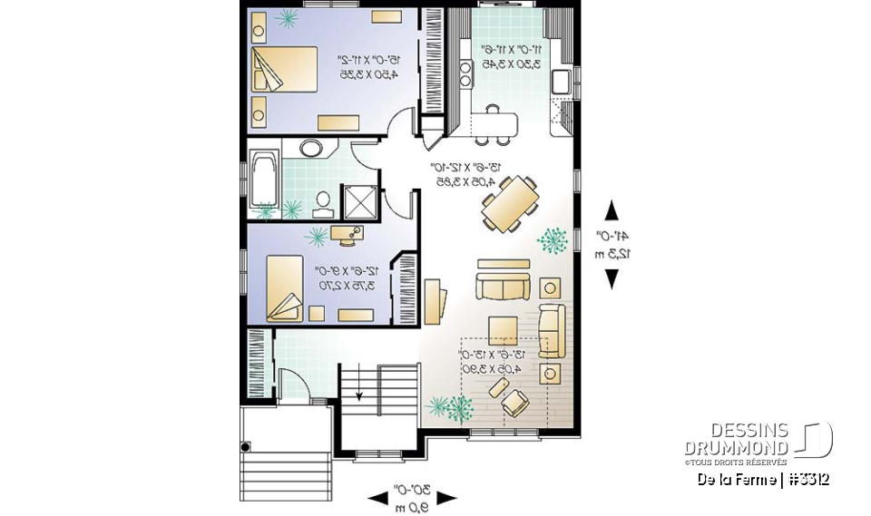 Rez-de-chaussée - Plan de maison avec 2 grandes chambres, salle à manger &amp; salon à aire ouverte, bon prix - De la Ferme