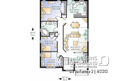 Rez-de-chaussée - Plan de bungalow style craftsman, 3 chambres au rez-de-chaussée, chambre des maîtres avec grand walk-in - De la Ferme 2