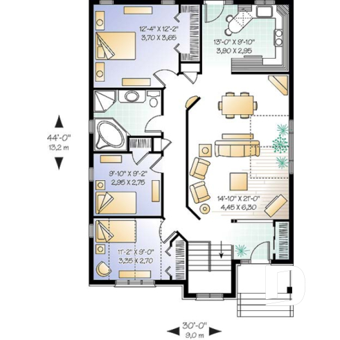 Rez-de-chaussée - Plan de bungalow style craftsman, 3 chambres au rez-de-chaussée, chambre des maîtres avec grand walk-in - De la Ferme 2