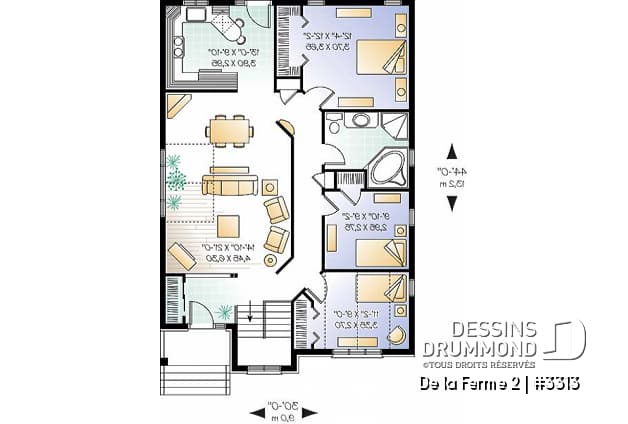 Rez-de-chaussée - Plan de bungalow style craftsman, 3 chambres au rez-de-chaussée, chambre des maîtres avec grand walk-in - De la Ferme 2