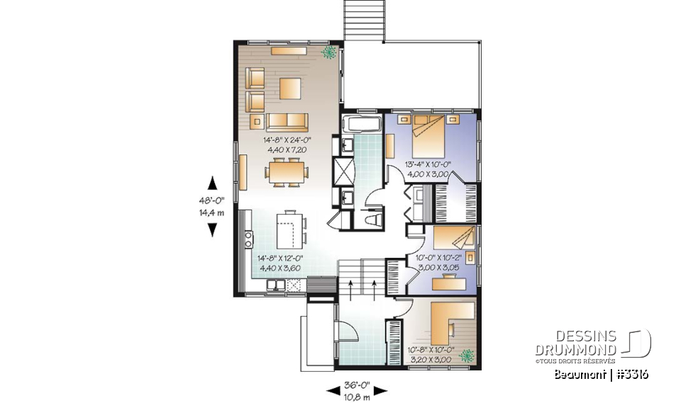 Rez-de-chaussée - Plan d'un plain-pied moderne cubique avec bureau à domicile et 2 chambres et grande terrasse abritée - Beaumont