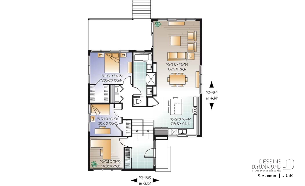 Rez-de-chaussée - Plan d'un plain-pied moderne cubique avec bureau à domicile et 2 chambres et grande terrasse abritée - Beaumont