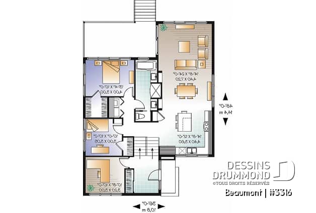 Rez-de-chaussée - Plan d'un plain-pied moderne cubique avec bureau à domicile et 2 chambres et grande terrasse abritée - Beaumont