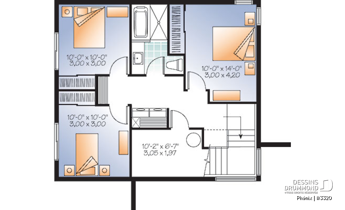 Sous-sol - Plan de maison contemporaine lumineuse, petit budget, 3 chambres, garde-manger, grande douche - Phénix