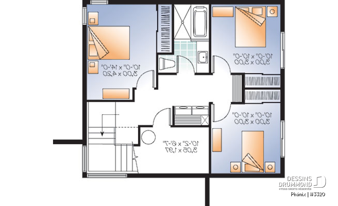 Sous-sol - Plan de maison contemporaine lumineuse, petit budget, 3 chambres, garde-manger, grande douche - Phénix