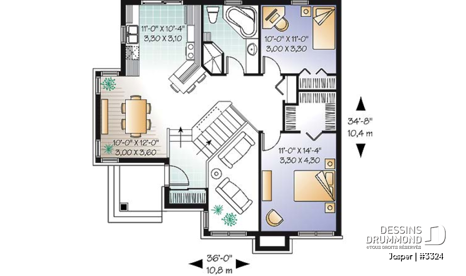 Rez-de-chaussée - Plan d'un bungalow chic et économique, 4 chambres, atelier, mezzanine - Jasper