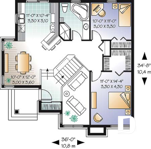 Rez-de-chaussée - Plan d'un bungalow chic et économique, 4 chambres, atelier, mezzanine - Jasper