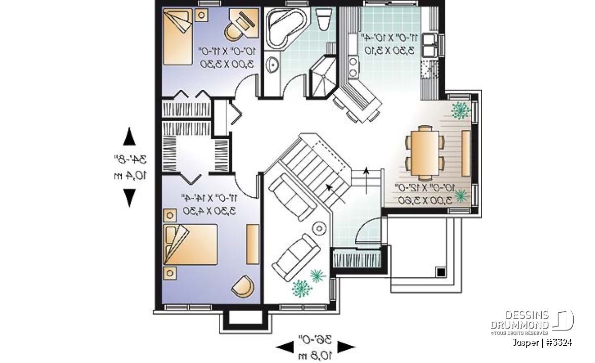 Rez-de-chaussée - Plan d'un bungalow chic et économique, 4 chambres, atelier, mezzanine - Jasper