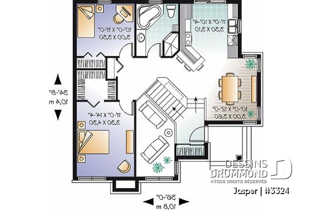 Rez-de-chaussée - Plan d'un bungalow chic et économique, 4 chambres, atelier, mezzanine - Jasper