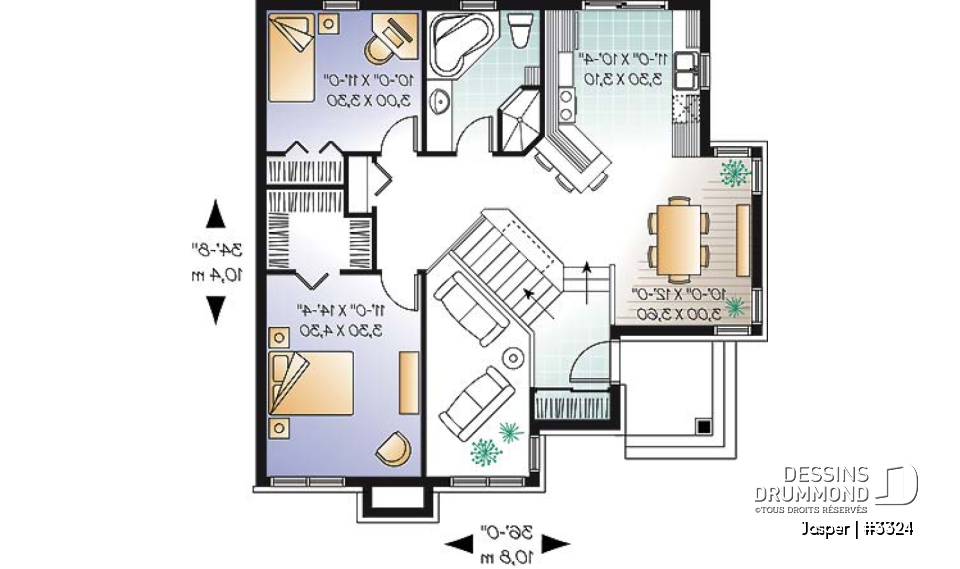 Rez-de-chaussée - Plan d'un bungalow chic et économique, 4 chambres, atelier, mezzanine - Jasper
