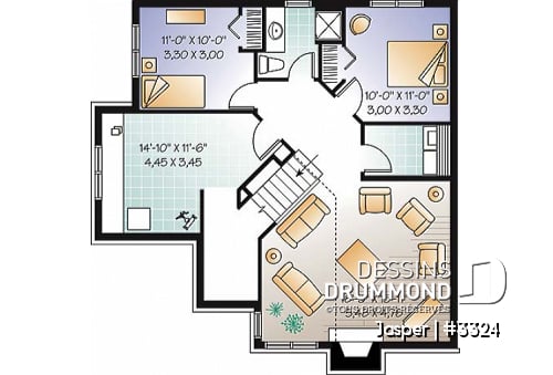Sous-sol - Plan d'un bungalow chic et économique, 4 chambres, atelier, mezzanine - Jasper