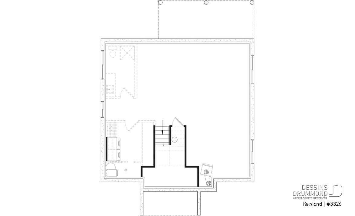 Sous-sol aménageable - Plan de petite farmhouse moderne, chambre principale au rez-de-chaussée, sous-sol aménagé optionnel - Newland