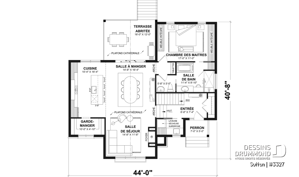 Rez-de-chaussée - Plan de maison plain-pied à entrée split avec 1 à 3 chambres et suite des maîtres au rez-de-chaussée - Sutton