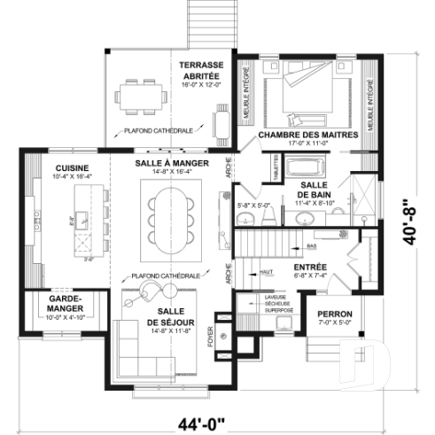 Rez-de-chaussée - Plan de maison plain-pied à entrée split avec 1 à 3 chambres et suite des maîtres au rez-de-chaussée - Sutton