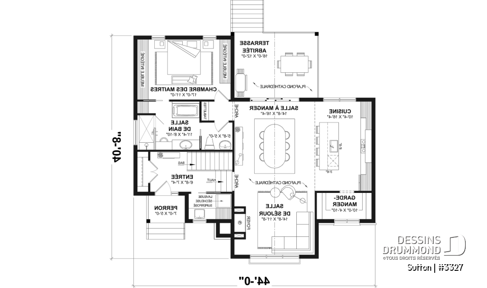 Rez-de-chaussée - Plan de maison plain-pied à entrée split avec 1 à 3 chambres et suite des maîtres au rez-de-chaussée - Sutton