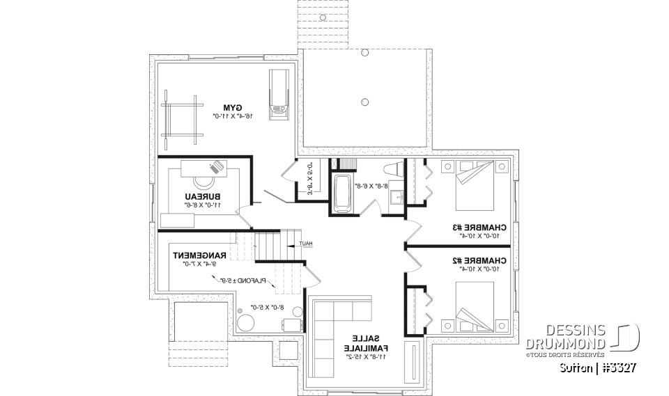 Sous-sol aménagé (Optionel $) - Plan de maison plain-pied à entrée split avec 1 à 3 chambres et suite des maîtres au rez-de-chaussée - Sutton