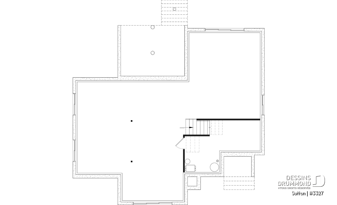 Sous-sol aménageable - Plan de maison plain-pied à entrée split avec 1 à 3 chambres et suite des maîtres au rez-de-chaussée - Sutton