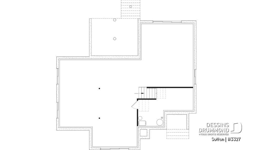 Sous-sol aménageable - Plan de maison plain-pied à entrée split avec 1 à 3 chambres et suite des maîtres au rez-de-chaussée - Sutton