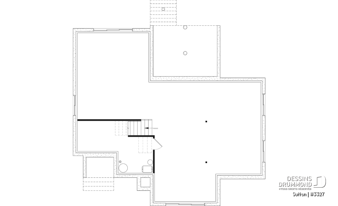 Sous-sol aménageable - Plan de maison plain-pied à entrée split avec 1 à 3 chambres et suite des maîtres au rez-de-chaussée - Sutton