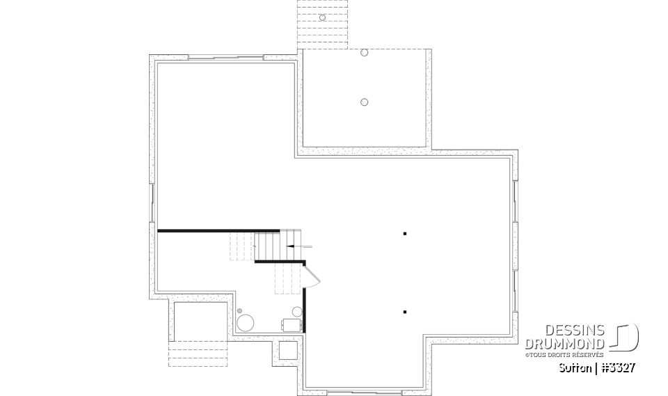 Sous-sol aménageable - Plan de maison plain-pied à entrée split avec 1 à 3 chambres et suite des maîtres au rez-de-chaussée - Sutton