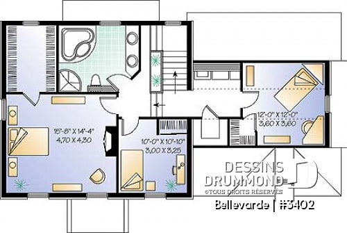Étage - Plan de maison 3 chambres + bureau, garage, grenier aménageable, brique sur 3 façades - Bellevarde
