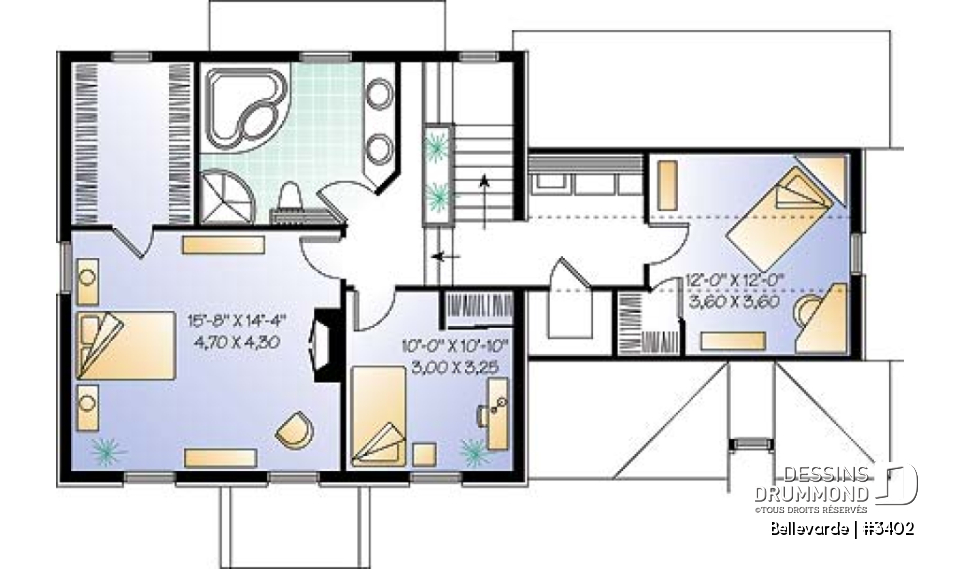 Étage - Plan de maison 3 chambres + bureau, garage, grenier aménageable, brique sur 3 façades - Bellevarde