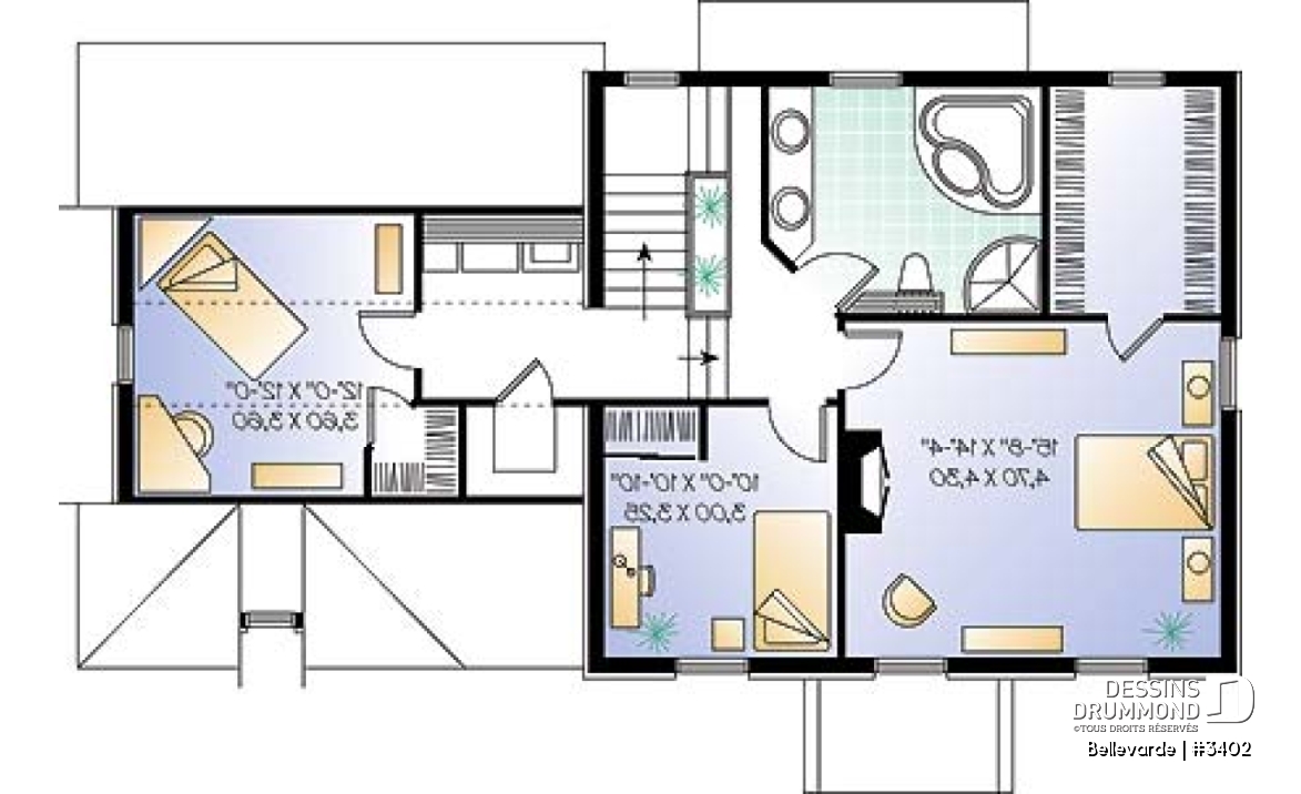 Étage - Plan de maison 3 chambres + bureau, garage, grenier aménageable, brique sur 3 façades - Bellevarde