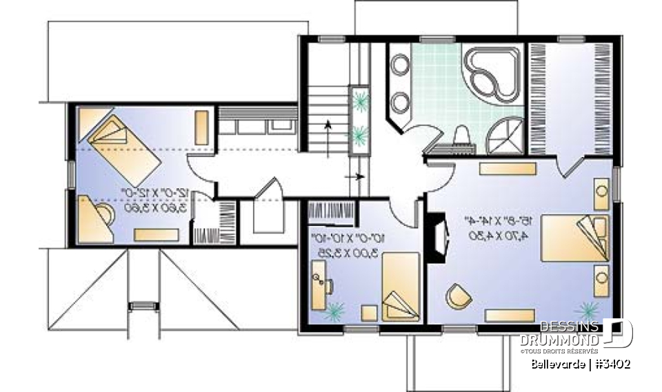 Étage - Plan de maison 3 chambres + bureau, garage, grenier aménageable, brique sur 3 façades - Bellevarde