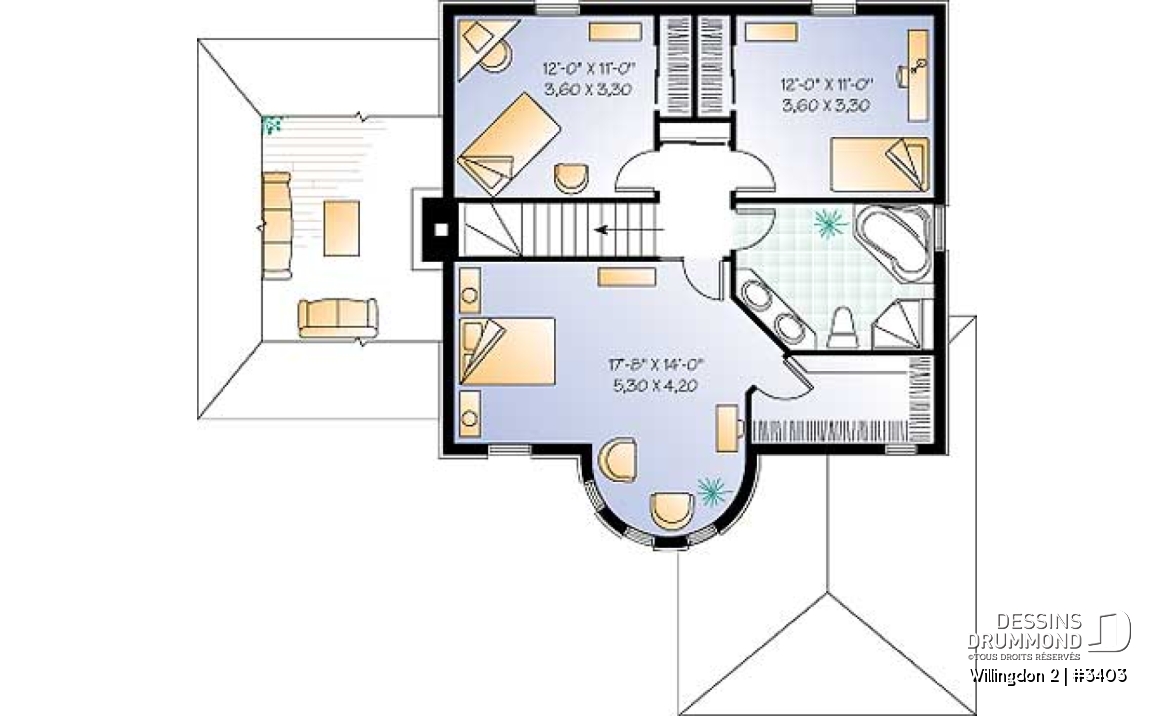 Étage - Plan de maison de style classique, 3 chambres, bureau à domicile, garage, buanderie au rdc., grand salon - Willingdon 2